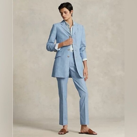 NWOT POLO RALPH LAUREN Kick Flare Crop Pants Chambray Blue 100% Cotton Size 14 - Picture 3 of 14